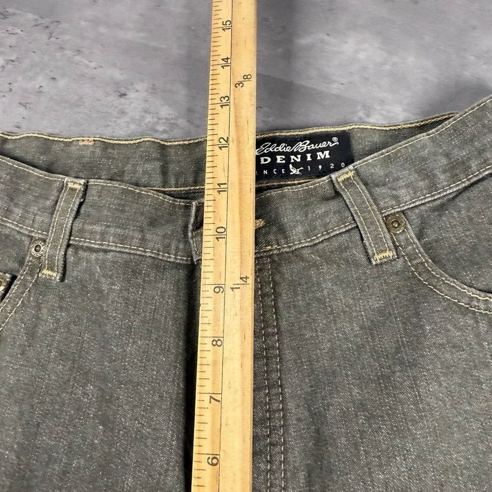 Eddie Bauer Jean Women 14 P Green Army Olive Dad‎ Mom Modest Mid Rise Denim